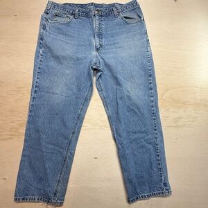 VTG Carhartt B160-DST Relaxed Fit Straight Denim Blue Jeans Work Mens Size 42x30